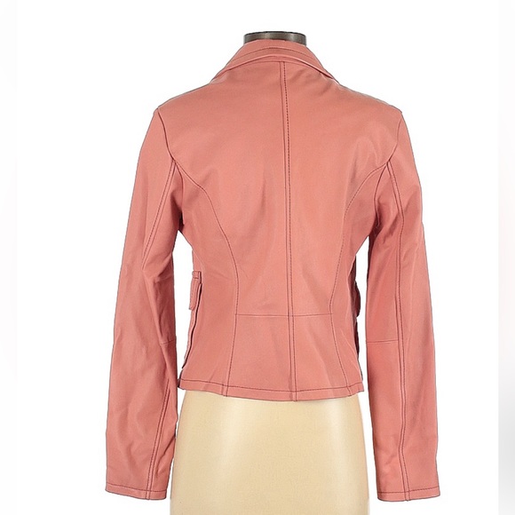 Wilsons Leather 100% Genuine Leather Pink Button Jacket with Pockets - Picture 2 of 11